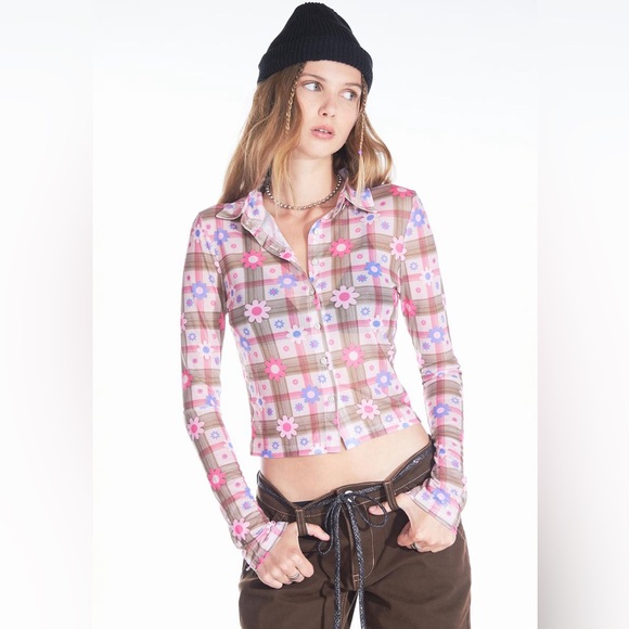 Delia’s by Dolls Kill Floral Plaid Women's blouse - Picture 1 of 7
